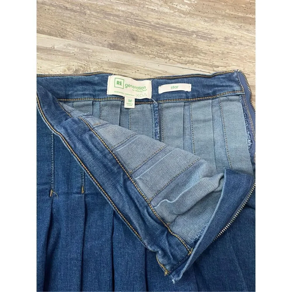 Celebrity Pink Star Pleated Denim Skirt Raw Hem Re Generation Sz Medium